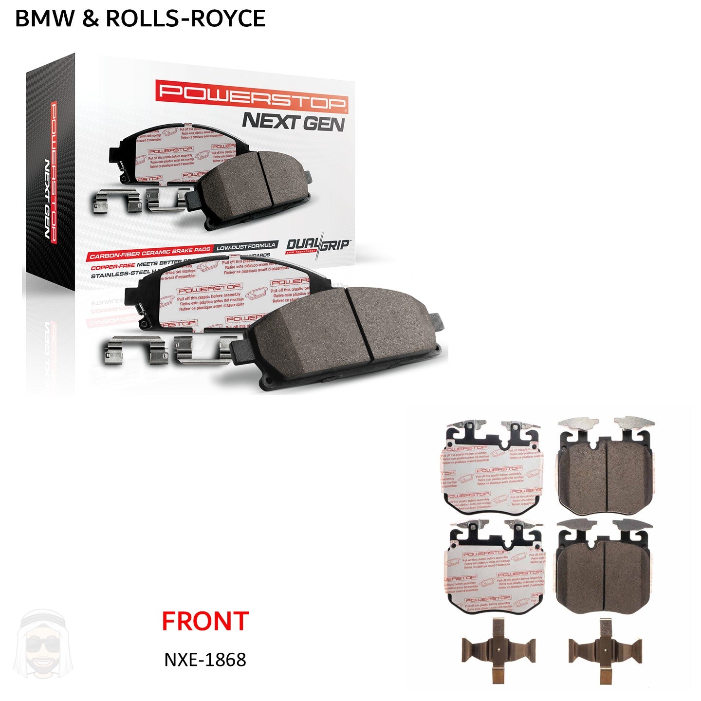 BMW Rolls 2016-2025 - Front Carbon Fiber Ceramic Brake Pads by PowerStop NextGen NXE-1868