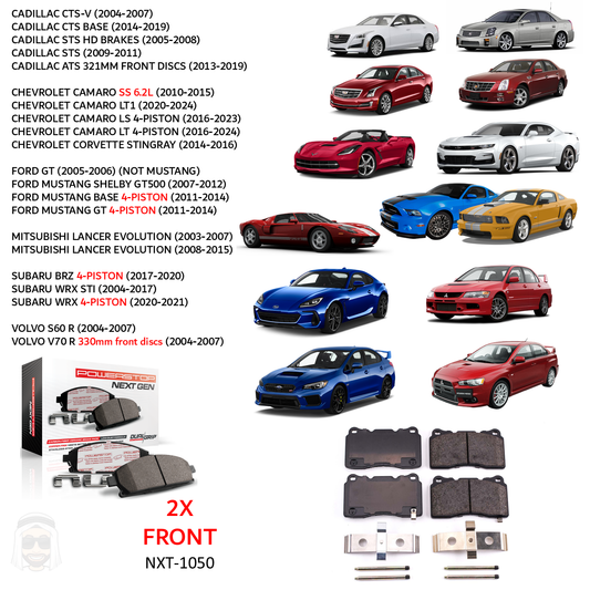 Cadillac Chevrolet Ford Mitsubishi Subaru - Front Carbon Fiber Ceramic Brake Pads by PowerStop NextGen NXT-1050 (Volvo V70 WRX STi BRZ Lancer Evolution Mustang Shelby GT500 Corvette C7 Stingray Camaro SS LT1 LS ATS STS HD CTSV) (NXT-1050)