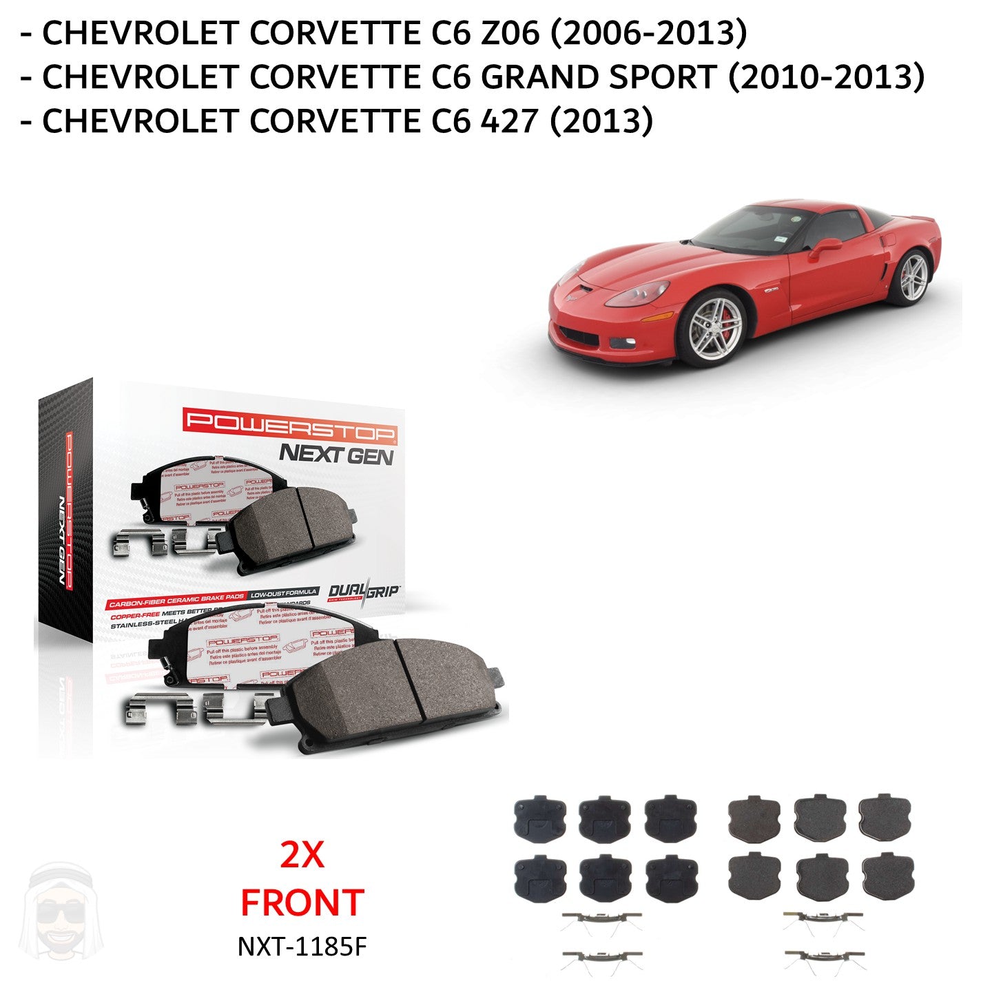 Chevrolet Corvette Z06 (2006-2013) Front Carbon Fiber Ceramic Brake Pads by PowerStop NextGen (C6) (NXT-1185F)