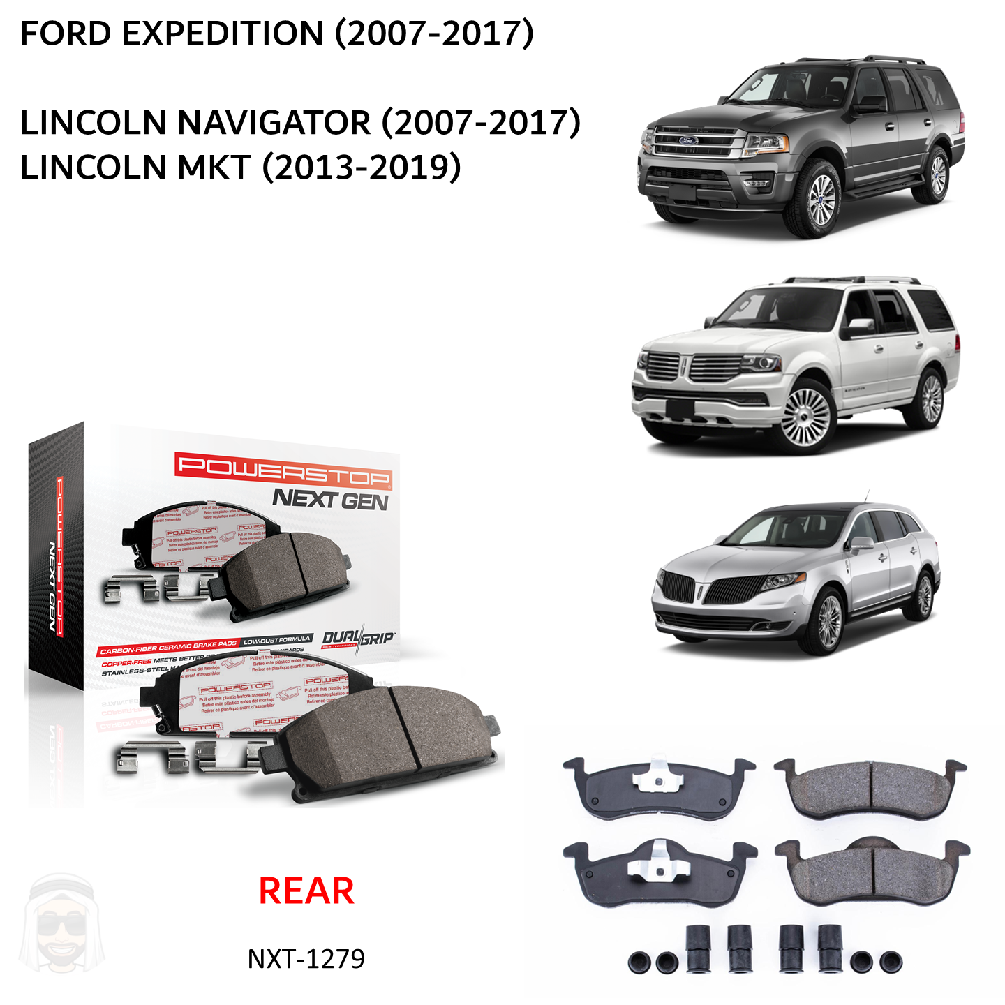Expedition Navigator (2007-2017) - Rear Carbon Fiber Ceramic Brake Pads by PowerStop NextGen (Ford Lincoln MKT) (NXT-1279)