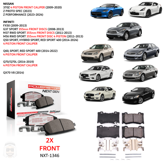 Nissan Infiniti - Front Carbon Fiber Ceramic Brake Pads by PowerStop NextGen (G37 Sport Sedan Coupe Convertible M37 M56 FX50 Q50 Q60 Q70L QX70 350Z 370Z Z Proto Spec Performance) (NXT-1346)