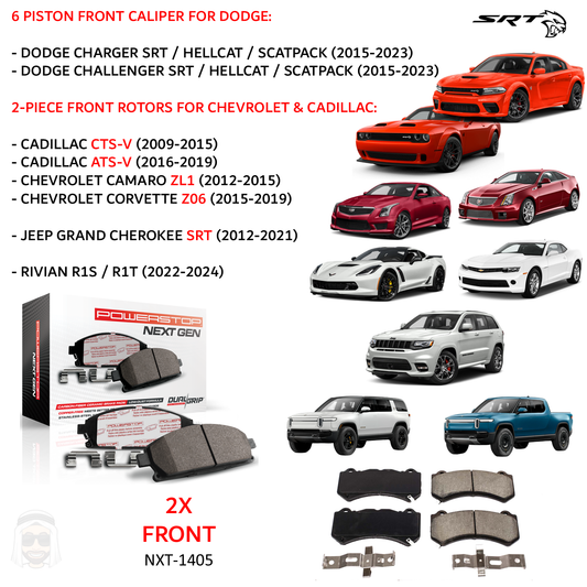 Cadillac Chevrolet Dodge Jeep - Front Carbon Fiber Ceramic Brake Pads by PowerStop NextGen (CTSV ATSV Camaro ZL1 Corvette C7 Z06 Dodge Charger Challenger Scat Pack SRT8 392 Hellcat Jeep Grand Cherokee) (NXT-1405)