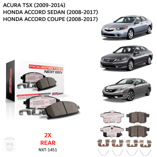 Honda Accord (2008-2017) Rear Carbon Fiber Ceramic Brake Pads by PowerStop NextGen (Sedan Coupe Acura TSX) (NXT-1451)