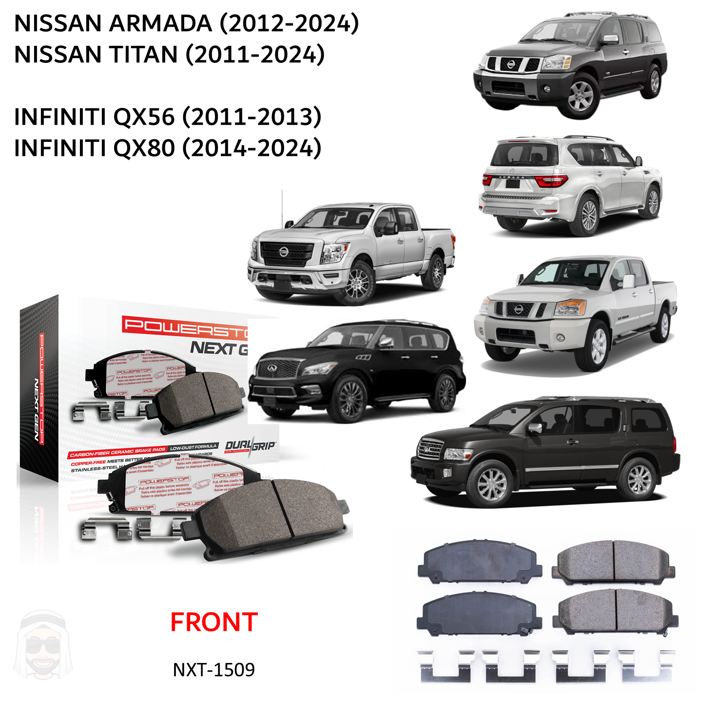 Armada QX (2012-2024) - Front Carbon Fiber Ceramic Brake Pads by PowerStop NextGen (Nissan Infiniti QX56 QX80 Titan) (NXT-1509)