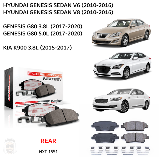 Genesis Sedan (2010-2020) - Rear Carbon Fiber Ceramic Brake Pads by PowerStop NextGen (Hyundai V6 V8 G80 Kia K900) (NXT-1551)