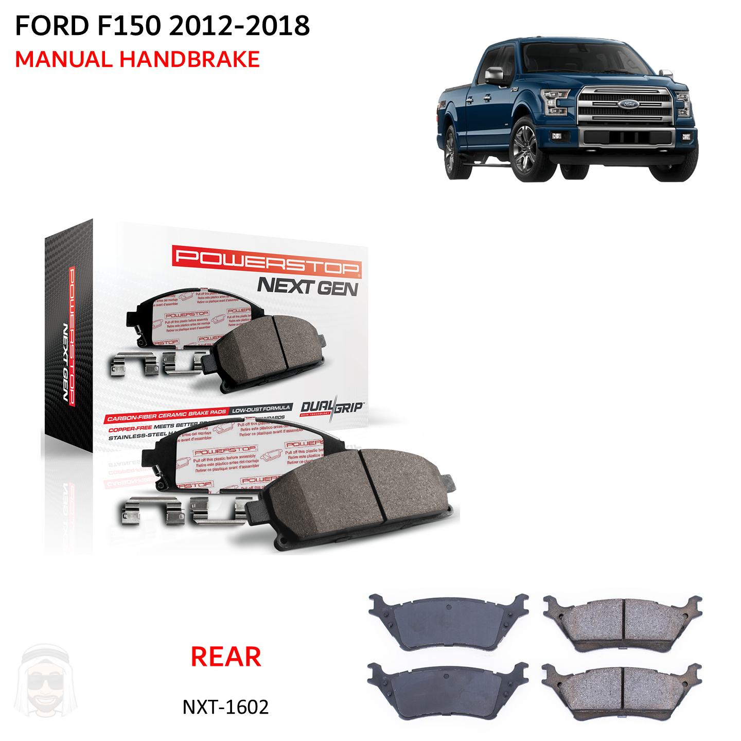 Ford F150 (2012-2018 Manual Handbrake) Rear Carbon Fiber Ceramic Brake Pads by PowerStop NextGen (NXT-1602)