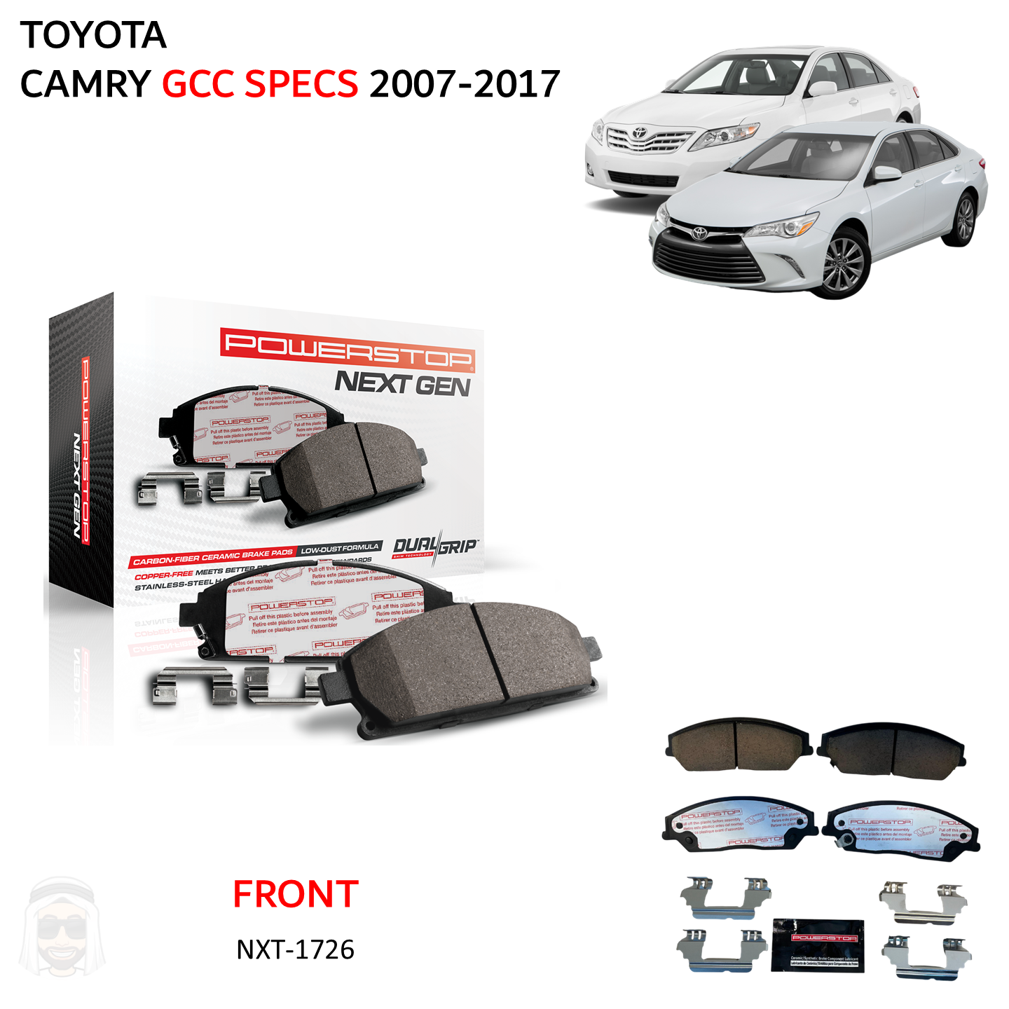 Toyota Camry 2007 to 2017 - Front Carbon Fiber Ceramic Brake Pads by PowerStop NextGen (GCC Specs) (NXT-1726)