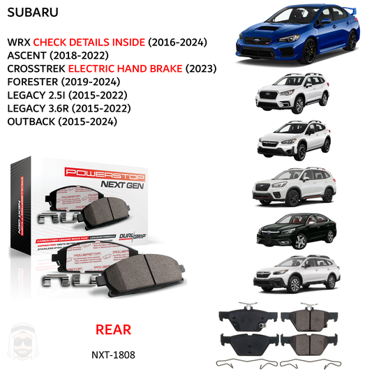 Subaru (2015-2024) - Rear Carbon Fiber Ceramic Brake Pads by PowerStop NextGen (Legacy Outback WRX Ascent Forester Crosstrek) (NXT-1808)