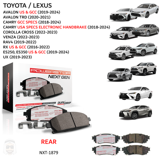 Toyota Lexus - Rear Carbon Fiber Ceramic Brake Pads by PowerStop NextGen (Avalon TRD Camry Hybrid Corolla Cross Venza RAV4 RX ES250 ES350 UX) (NXT-1879)