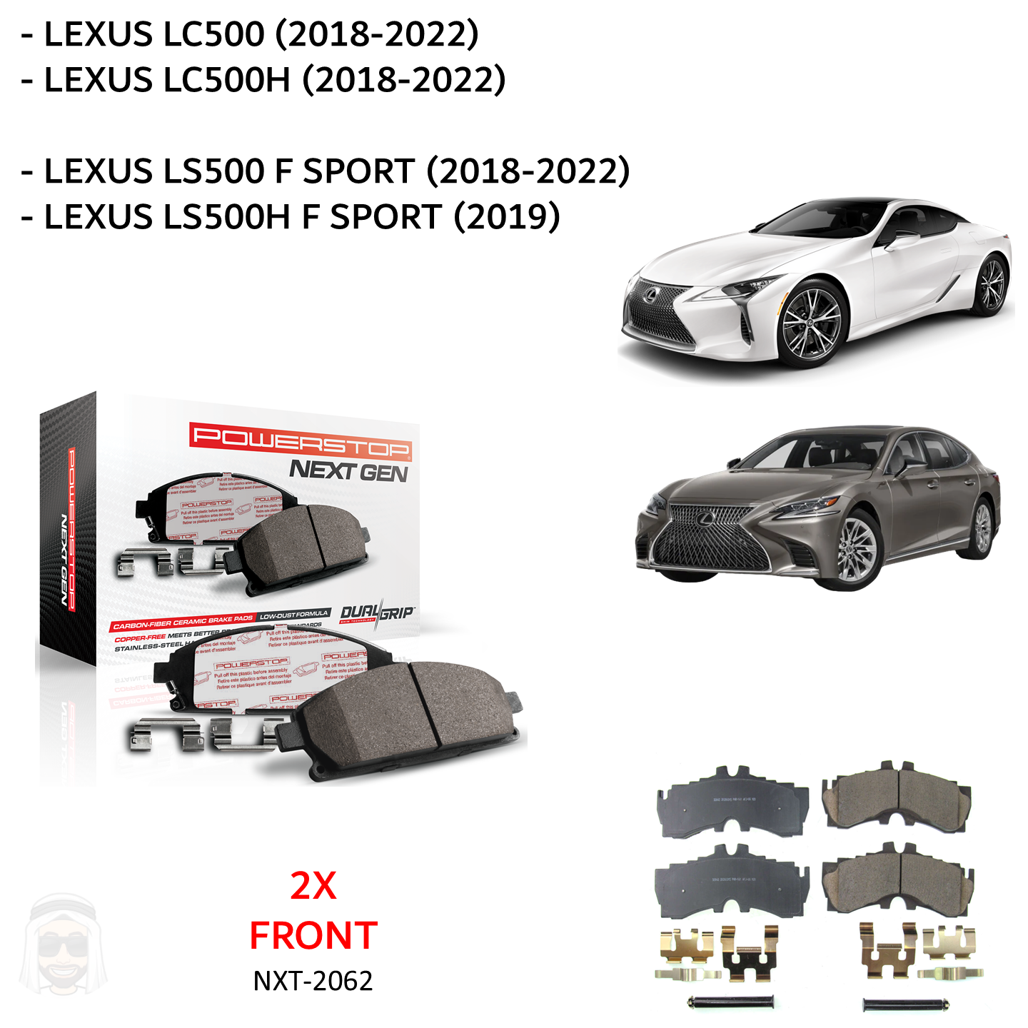 Lexus LC500 and LS500F Sport 2018 to 2022 - Front Carbon Fiber Ceramic Brake Pads by PowerStop NextGen (LC500h) (NXT-2062)