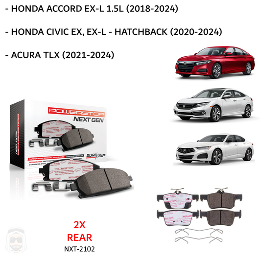 Honda Accord and Civic - Rear Carbon Fiber Ceramic Brake Pads by PowerStop NextGen (Acura Hybrid Sport Touring TLX) (NXT-2102)