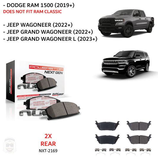 Dodge RAM 1500 2019+ Rear Carbon Fiber Ceramic Brake Pads by PowerStop NextGen (Jeep Grand Wagoneer L) (NXT-2169)