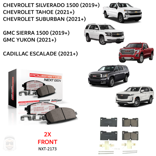 GMC Chevrolet 2019+ Front Carbon Fiber Ceramic Brake Pads by PowerStop NextGen (Sierra Silverado 1500 Tahoe Suburban Yukon XL Denali Cadillac Escalade) (NXT-2173)