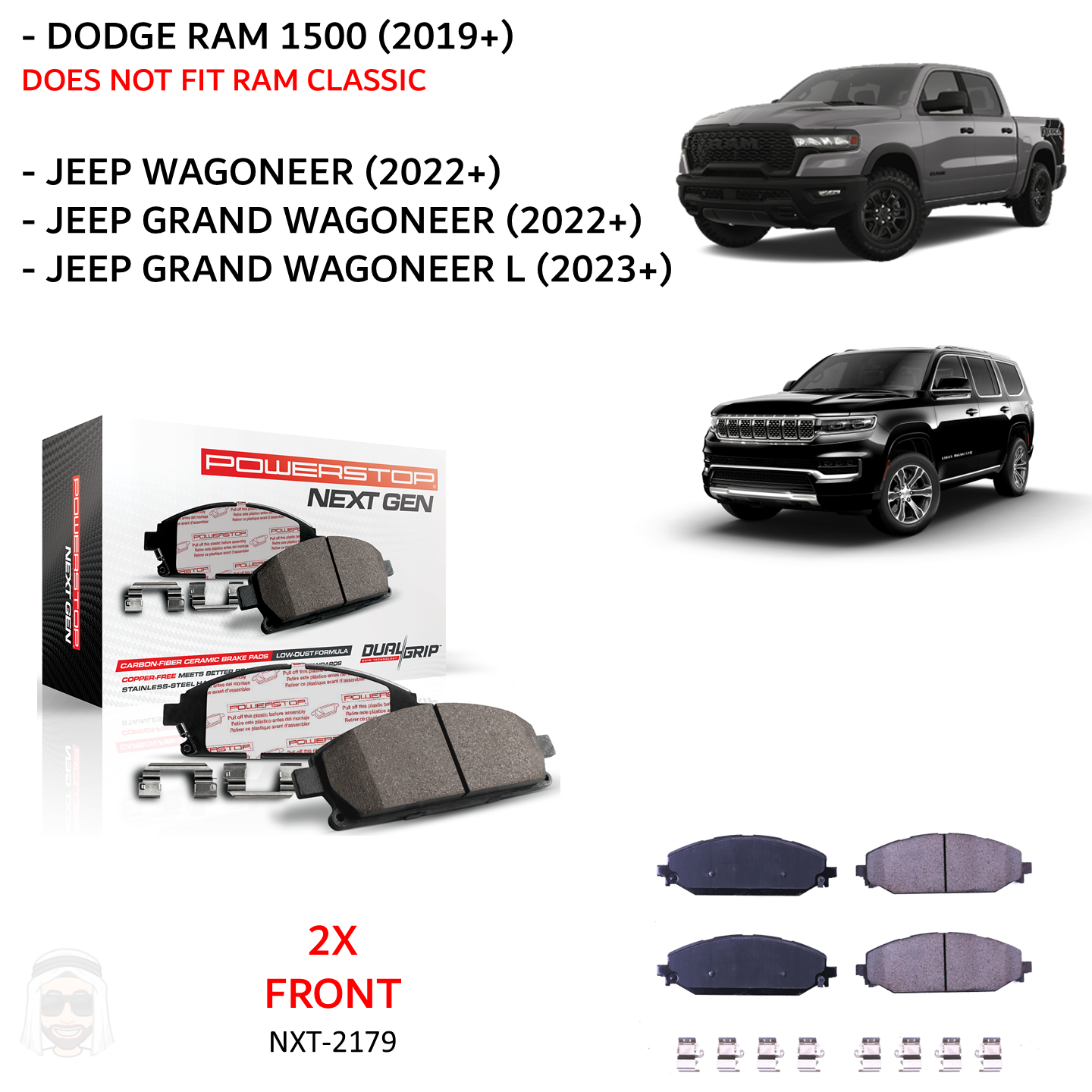 Dodge RAM 1500 2019+ Front Carbon Fiber Ceramic Brake Pads by PowerStop NextGen (Jeep Grand Wagoneer L) (NXT-2179)