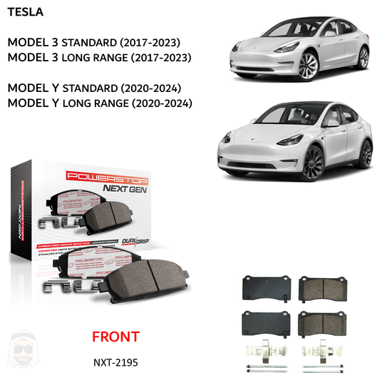 Tesla Model 3 Y (2017-2024) - Front Carbon Fiber Ceramic Brake Pads by PowerStop NextGen (Base Standard Long Range) (NXT-2195)