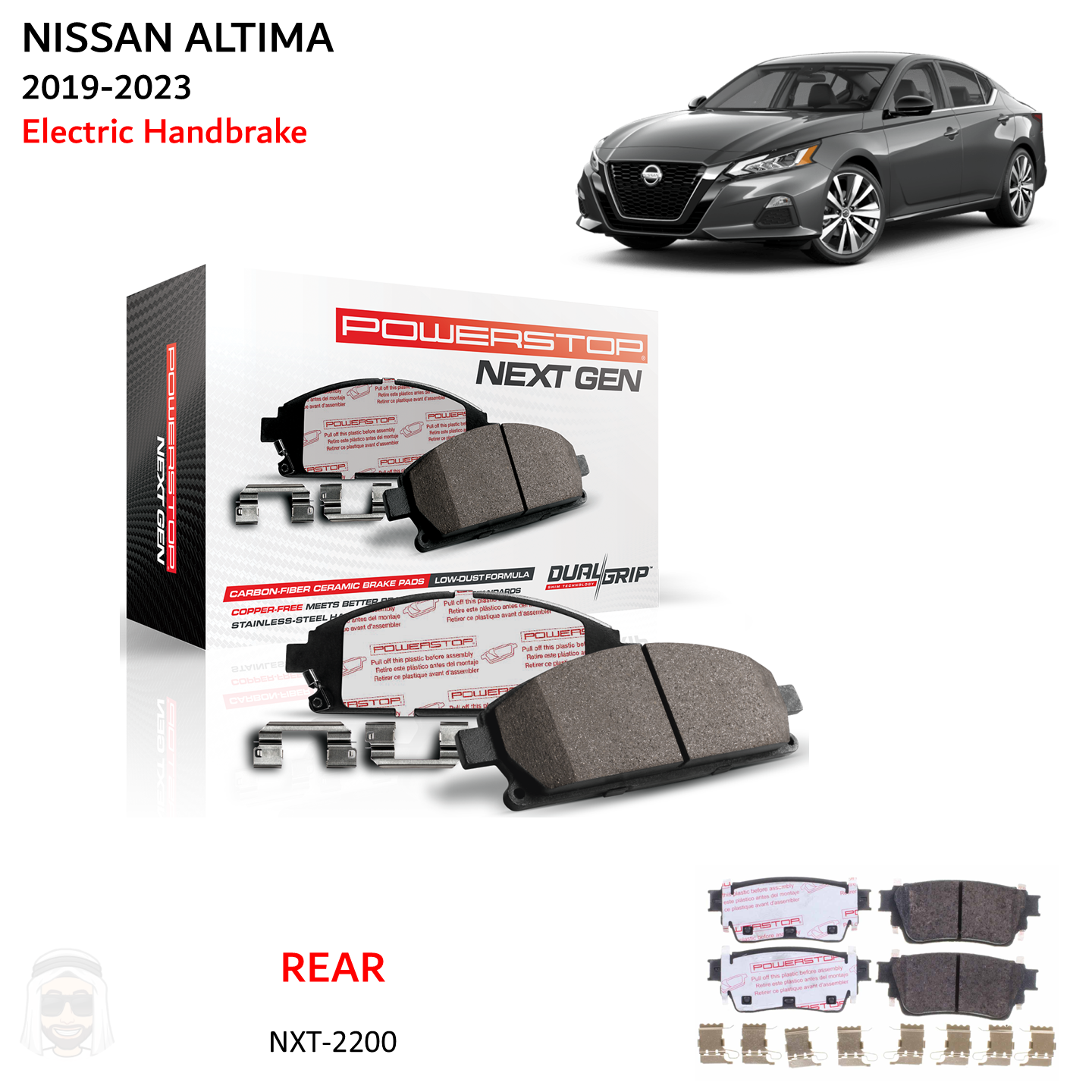 Nissan Altima (2019-2023 eBrake) Rear Carbon Fiber Ceramic Brake Pads by PowerStop NextGen (NXT-2200)