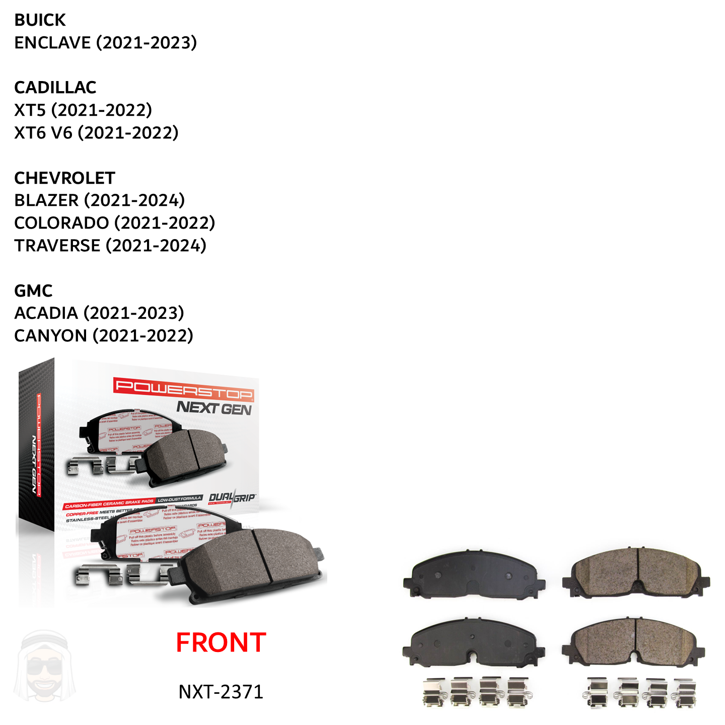 Cadillac Chevrolet GMC - Front Carbon Fiber Ceramic Brake Pads by PowerStop NextGen (Buick Enclave Blazer Colorado Traverse Acadia Canyon) (NXT-2371)