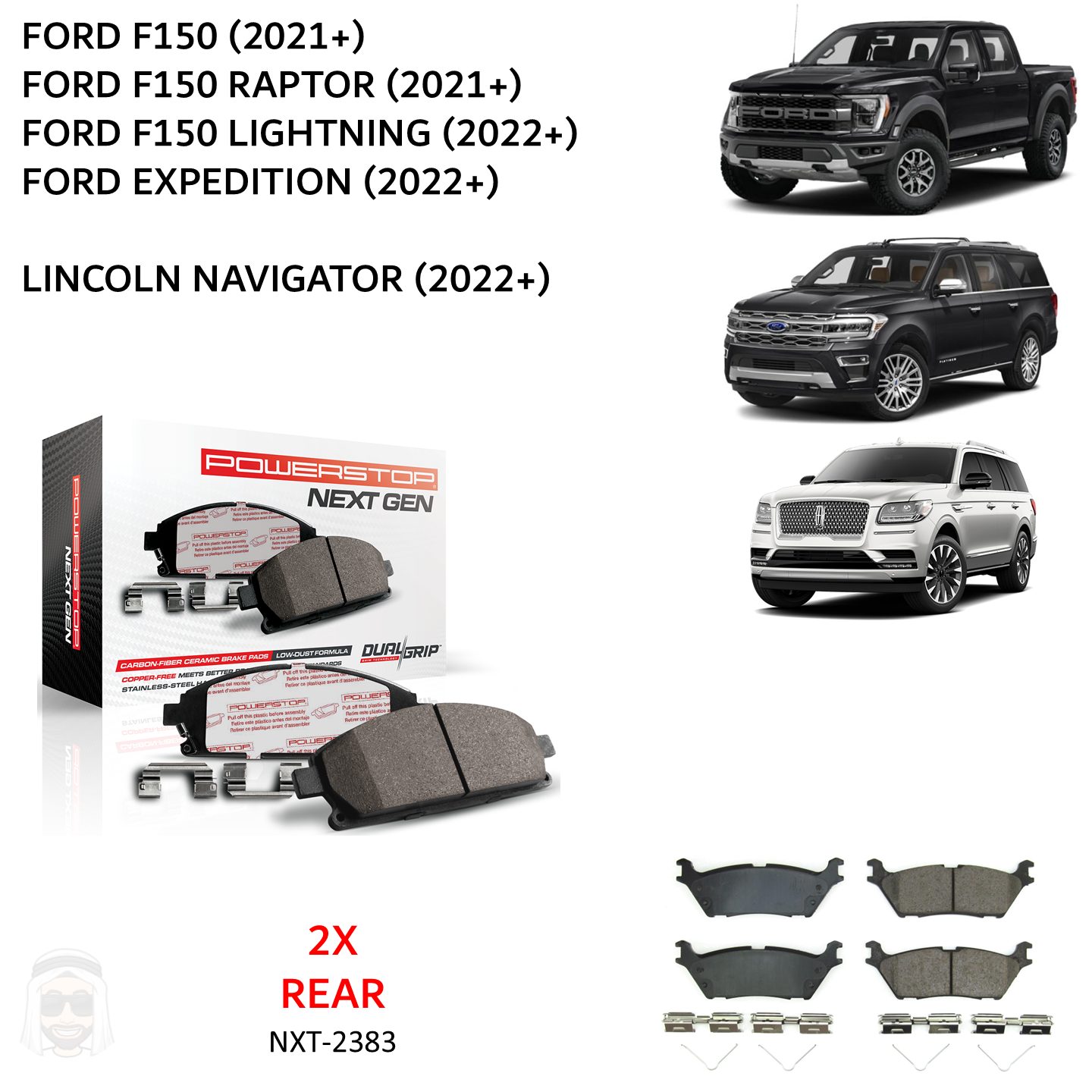 Ford (2021+) Rear Carbon Fiber Ceramic Brake Pads by PowerStop NextGen (Raptor F150 Lightning Expedition Lincoln Navigator) (NXT-2383)