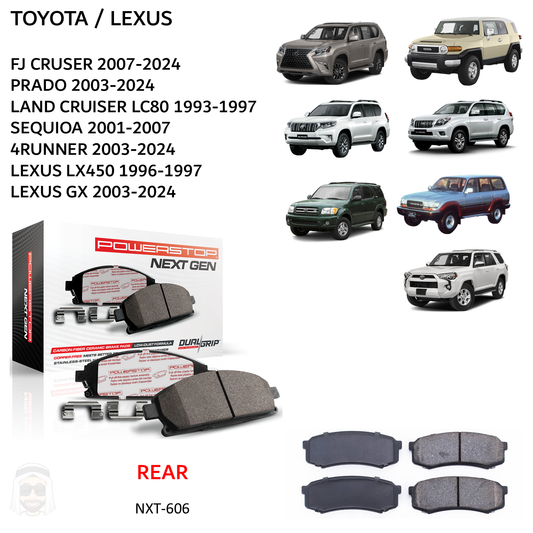 Toyota FJ Land Cruiser LC80 Prado Sequoia 4Runner Lexus GX - Rear Carbon Fiber Ceramic Brake Pads by PowerStop NextGen (NXT-606)
