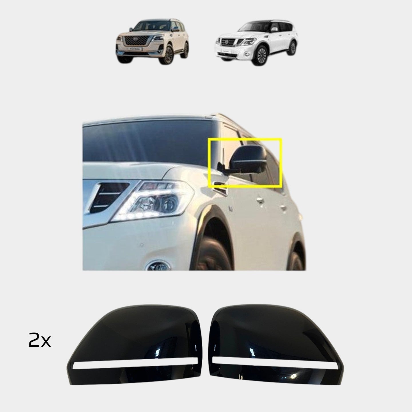 Black Side Mirror Covers with Sequential LED Lights Nissan Patrol Y62