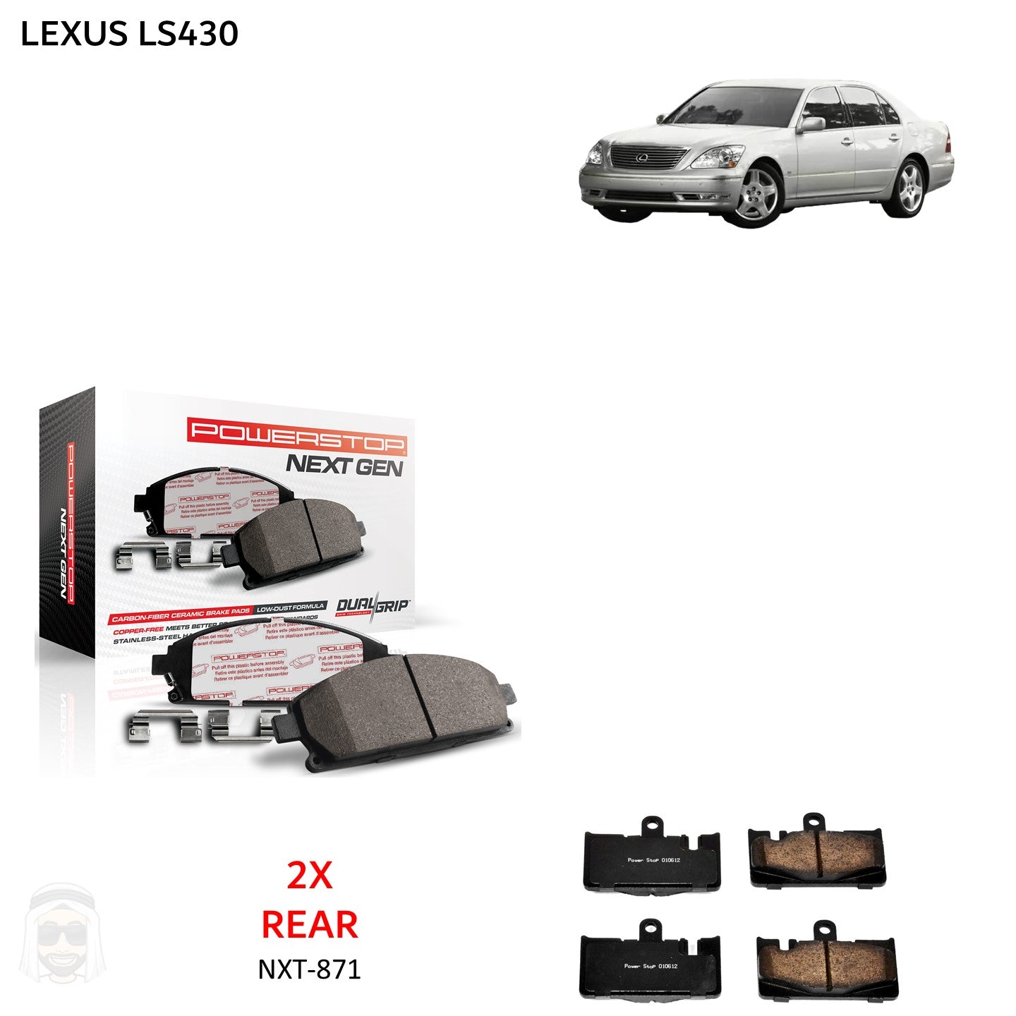 Lexus LS430 - Rear Carbon Fiber Ceramic Brake Pads by PowerStop NextGen (NXT-871)