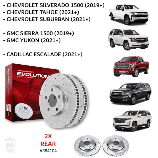 GMC Chevrolet 2019+ Rear Drilled and Slotted Brake Disc Rotors by PowerStop Evolution (Sierra Silverado 1500 Yukon XL Denali Cadillac Escalade) (AR84104XPR)