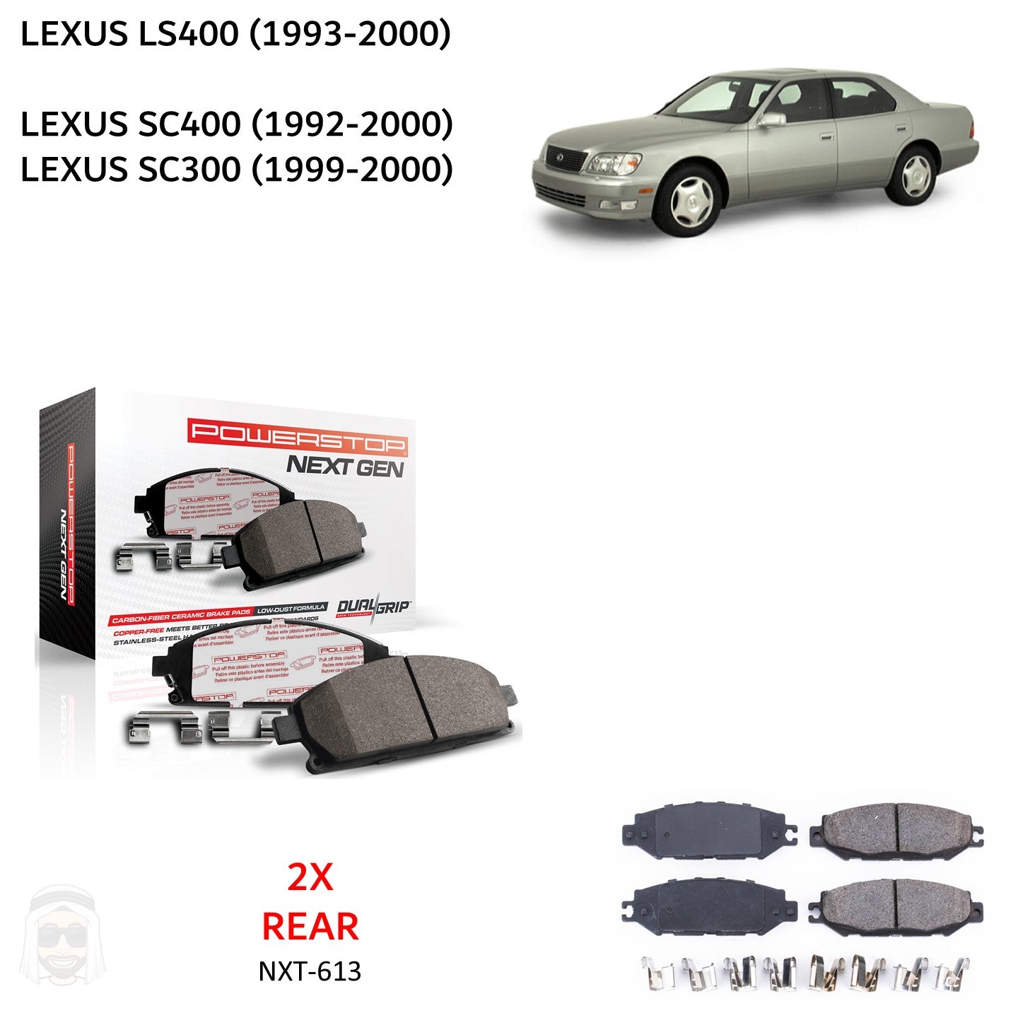 Lexus LS400 - Rear Carbon Fiber Ceramic Brake Pads by PowerStop NextGen (SC400 SC300) (NXT-613)