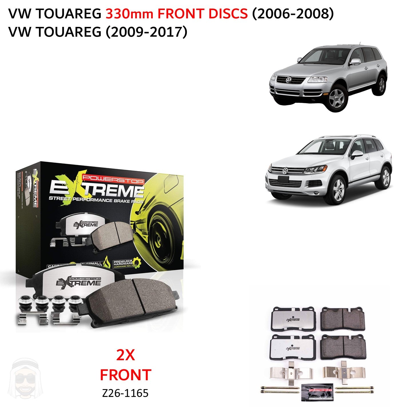 VW Touareg (2006-2017) Front Carbon Ceramic Brake Pads by PowerStop Extreme Z26 (Volkswagen) (Z26-1165)