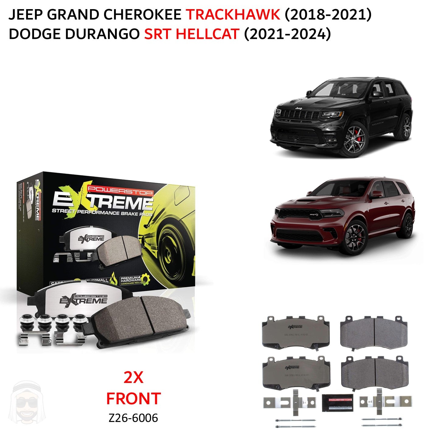 Jeep Trackhawk - Front Carbon Ceramic Brake Pads by PowerStop Extreme Z26 (Grand Cherokee Dodge Durango SRT Hellcat) (Z26-6006)