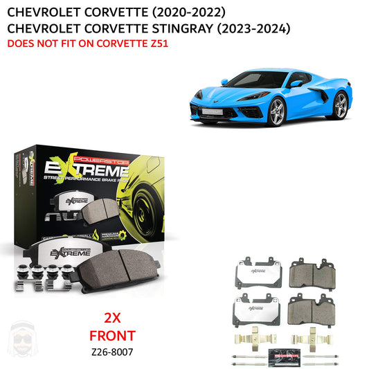 Corvette (2020-2024) Front Carbon Ceramic Brake Pads by PowerStop Extreme Z26 (Chevrolet C8 Stingray) (Z26-8007)