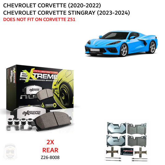 Corvette (2020-2024) Rear Carbon Ceramic Brake Pads by PowerStop Extreme Z26 (Chevrolet C8 Stingray) (Z26-8008)