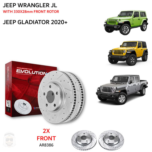 Jeep Wrangler JL and Gladiator - Front Drilled and Slotted Brake Disc Rotors by PowerStop Evolution (Brake Code BR2 BR3 BR4 BR5 BR6) (AR8386XPR)