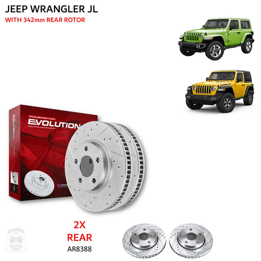 Jeep Wrangler JL - Rear Drilled and Slotted Brake Disc Rotors by PowerStop Evolution (Brake Code BR2 BR6) (AR8388XPR)