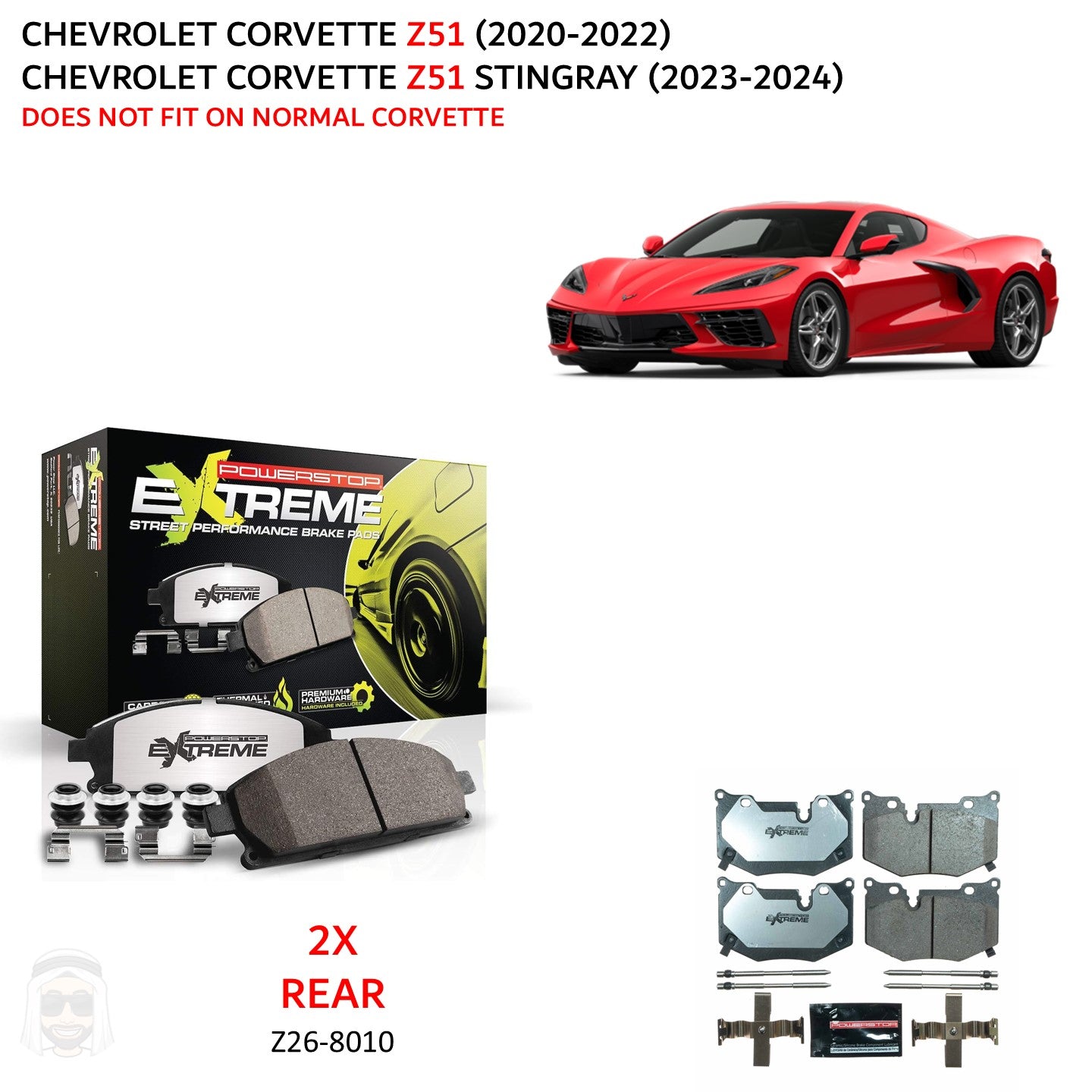 Corvette Z51 (2020-2024) Rear Carbon Ceramic Brake Pads by PowerStop Extreme Z26 (Chevrolet C8 Stingray) (Z26-8010)