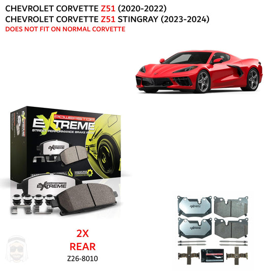 Corvette Z51 (2020-2024) Rear Carbon Ceramic Brake Pads by PowerStop Extreme Z26 (Chevrolet C8 Stingray) (Z26-8010)