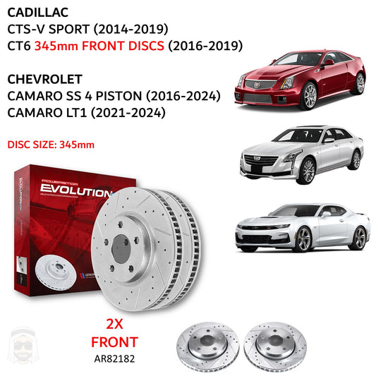 CTSV Camaro - Front Drilled and Slotted Brake Disc Rotors by PowerStop Evolution (Cadillac CT6 Chevrolet SS LT1) (AR82182XPR)