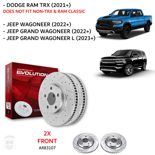Dodge RAM TRX 2021+ Front Drilled and Slotted Brake Disc Rotors by PowerStop Evolution (Jeep Grand Wagoneer L) (AR83107XPR)