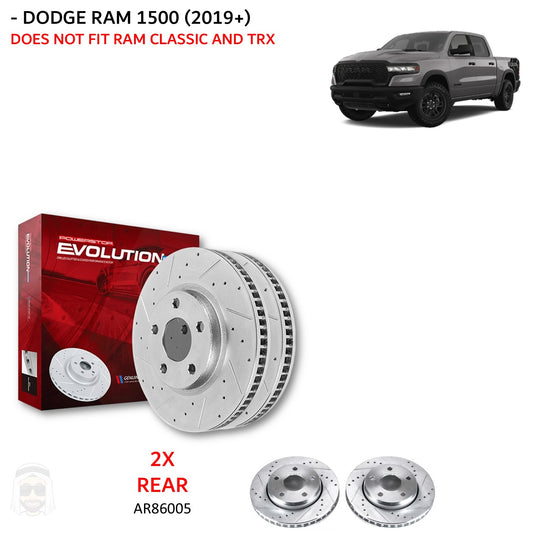 Dodge RAM 1500 2019+ Rear Drilled and Slotted Brake Disc Rotors by PowerStop Evolution (AR86005XPR)