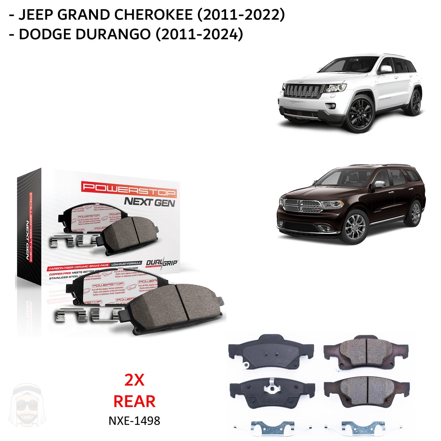Jeep Grand Cherokee & Dodge Durango - Rear Carbon Fiber Ceramic Brake Pads by PowerStop NextGen (WK2) (NXT-1498)