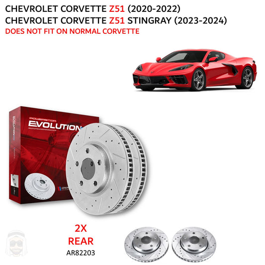Corvette Z51 (2020-2024) - Rear Drilled and Slotted Brake Disc Rotors by PowerStop Evolution (Chevrolet C8 Stingray) (AR82203XPR)