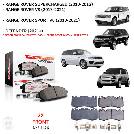 Land Rover V8 - Front Carbon Fiber Ceramic Brake Pads by PowerStop NextGen (Range Rover Vogue HSE SVR Sport Supercharged Defender 90 110 130) (NXE-1426)