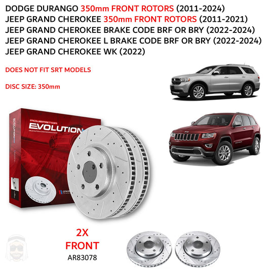 Durango Grand Cherokee (2011-2024) 350mm Front Drilled and Slotted Brake Disc Rotors by PowerStop Evolution (Dodge Jeep L W WK2) (AR83078XPR)