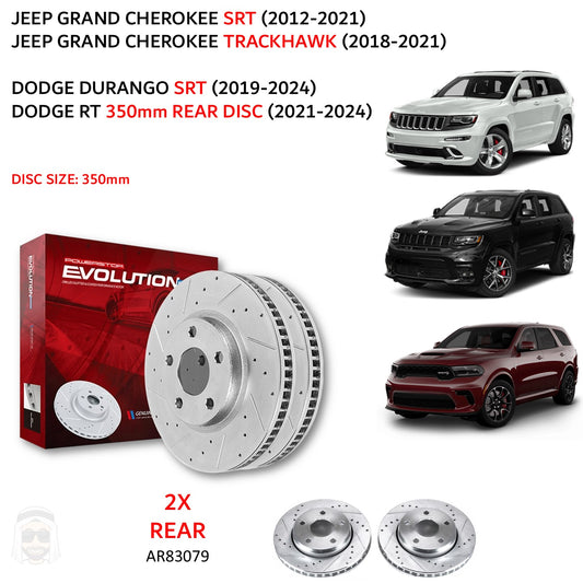 Jeep SRT (2012-2021) - Rear Drilled and Slotted Brake Disc Rotors by PowerStop Evolution (Dodge Durango SRT8 RT Grand Cherokee Trackhawk) (AR83079XPR)