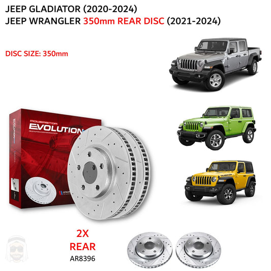 Jeep Gladiator Wrangler (2020+) 350mm Rear Drilled and Slotted Brake Disc Rotors by PowerStop Evolution (JL BR3 BR4 BR5) (AR8396XPR)