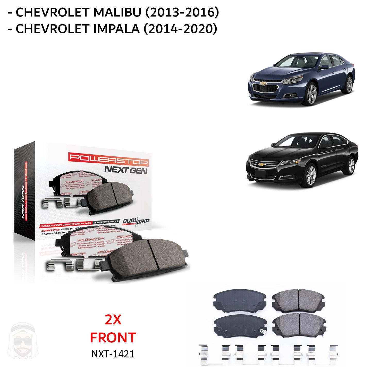 Chevrolet Impala 2014 to 2020 and Malibu 2013 to 2016 - Front Carbon Fiber Ceramic Brake Pads by PowerStop NextGen (NXT-1421)