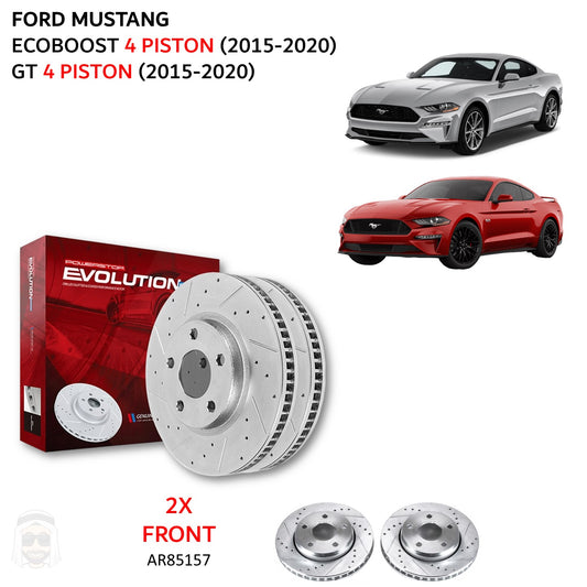 Ford Mustang (4 piston) (2015-2020) - Front Drilled and Slotted Brake Disc Rotors by PowerStop Evolution (EcoBoost GT) (AR85157XPR)
