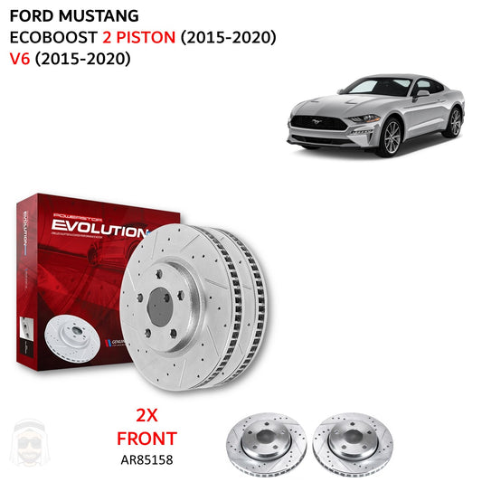 Ford Mustang (2 piston) (2015-2020) - Front Drilled and Slotted Brake Disc Rotors by PowerStop Evolution (EcoBoost V6) (AR85158XPR)