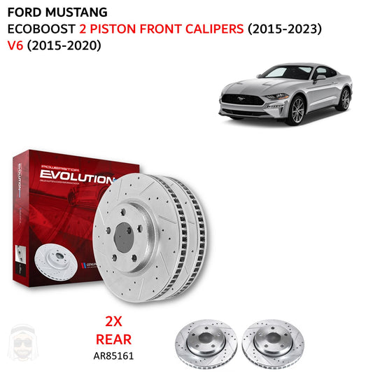 Ford Mustang (2 piston) (2015-2023) - Rear Drilled and Slotted Brake Disc Rotors by PowerStop Evolution (EcoBoost Premium V6) (AR85161XPR)