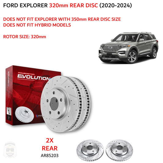Ford Explorer (2020+) Rear Drilled and Slotted Brake Disc Rotors by PowerStop Evolution (King Ranch Limited Platinum XLT Timberline ST) (AR85203XPR)