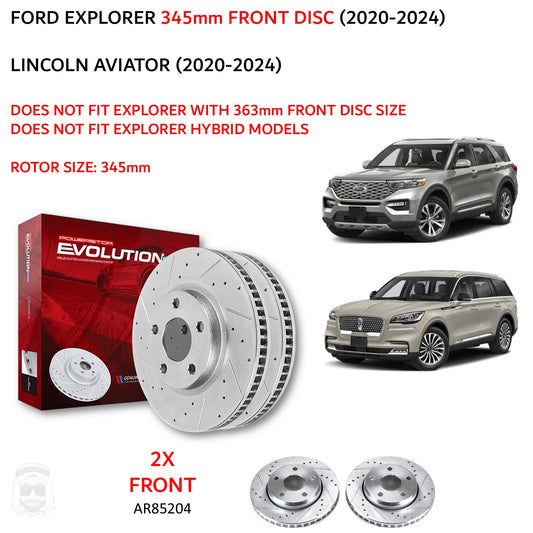 Ford Explorer (2020+) Front Drilled and Slotted Brake Disc Rotors by PowerStop Evolution (King Ranch Limited Platinum XLT Timberline ST Lincoln Aviator) (AR85204XPR)